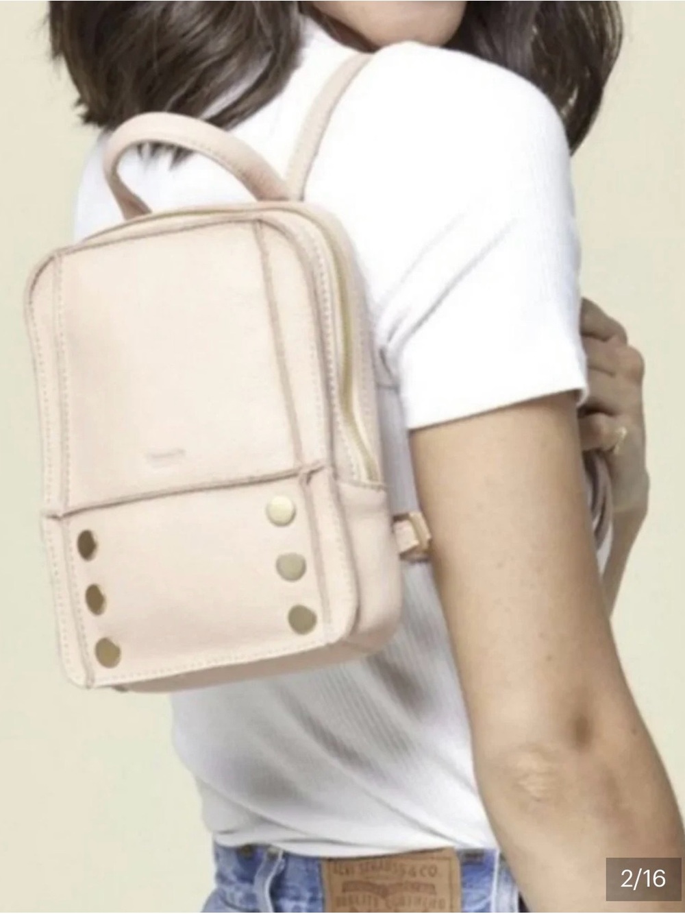 Hammitt Taupe Hunter Mini Backpack with Silver hardware.
